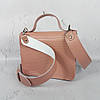 Сумка жіноча "Біанка" натуральна шкіра, рожева-біла комбінована, фото 4