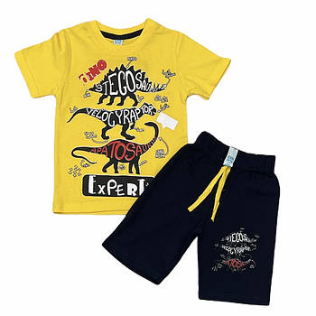 Костюм жовтий футболка з шортами для хлопчика з принтом "expert" // 1-2/ 86-92