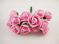 Цветок Роза розовая с проволокой (полиуретановая) 12шт/пучок