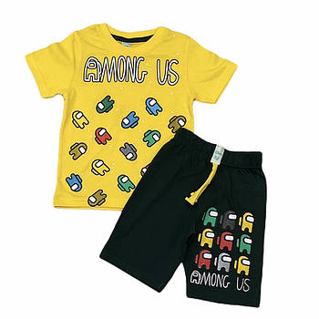 Костюм жовтий футболка з шортами для хлопчика з принтом "Among us" // 1-2/ 86-92