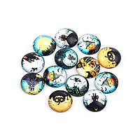 Кабошон круглий Finding Хелловін Колір мікс Скло 16 мм x 16 мм Укпаковка 10 штук