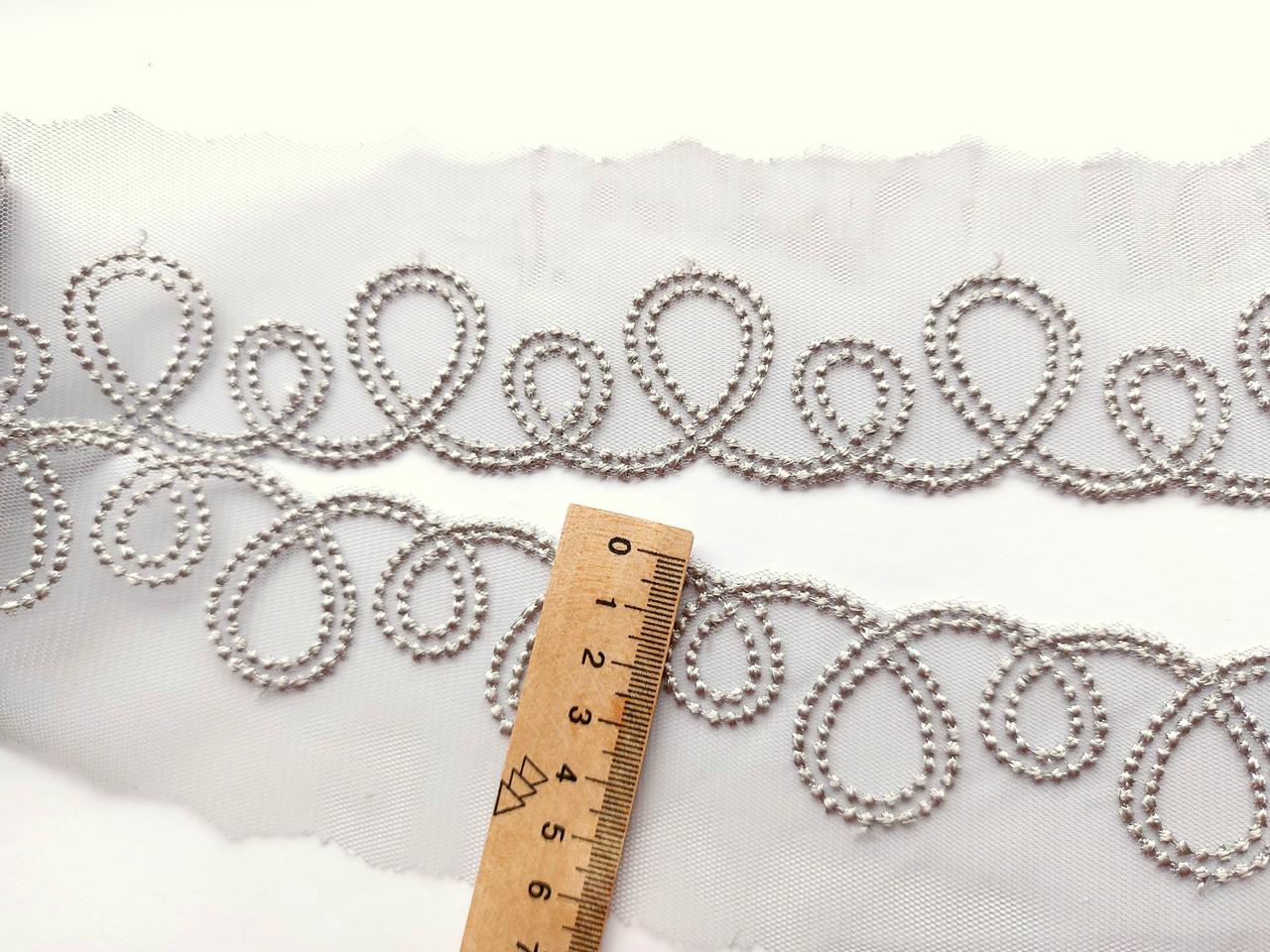 Мереживо гіпюрове на сітці світло-сіре 6см. Тайланд. Мереживо на метраж