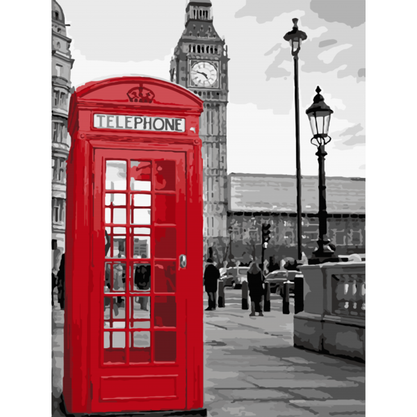 Картина по номерам Телефонная будка Лондона Art Craft Раскраска Роспись 40 х 50 см Черно-белая (57994)