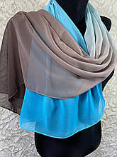 Жіночий шифоновий блакитний шарф із переходом кольору 140х47 см (кв.8)