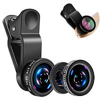 Объектив линза для смартфона 3в1 4sport (широкоугольный, макро, рыбий глаз/fish eye)