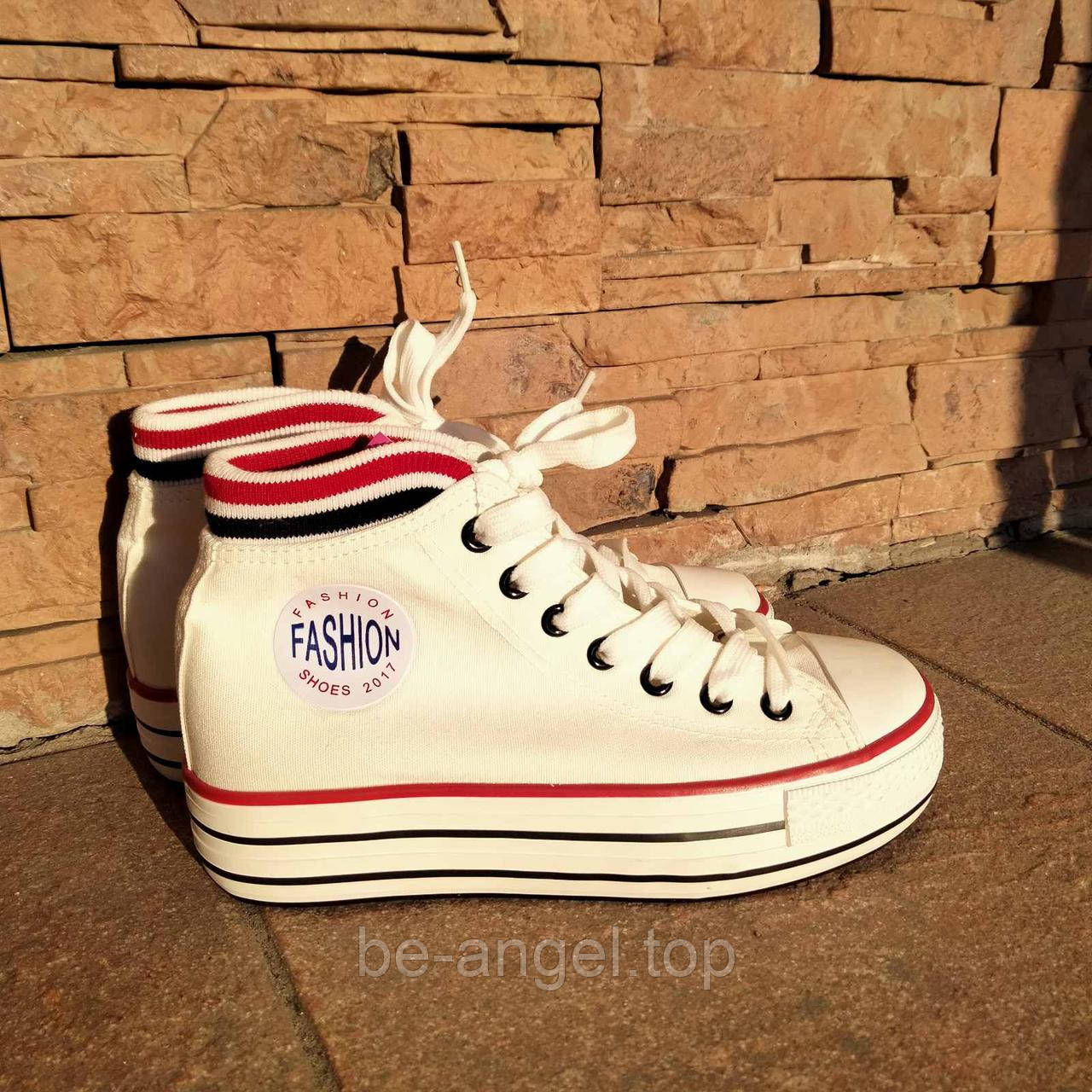 Кеди на платформі білі Fashion на шнурках, фото 1