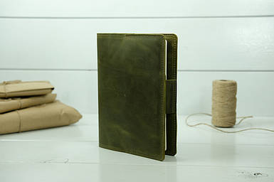 Обкладинка для блокноту А5 Дизайн №1 з натуральної шкіри колір Оливковий