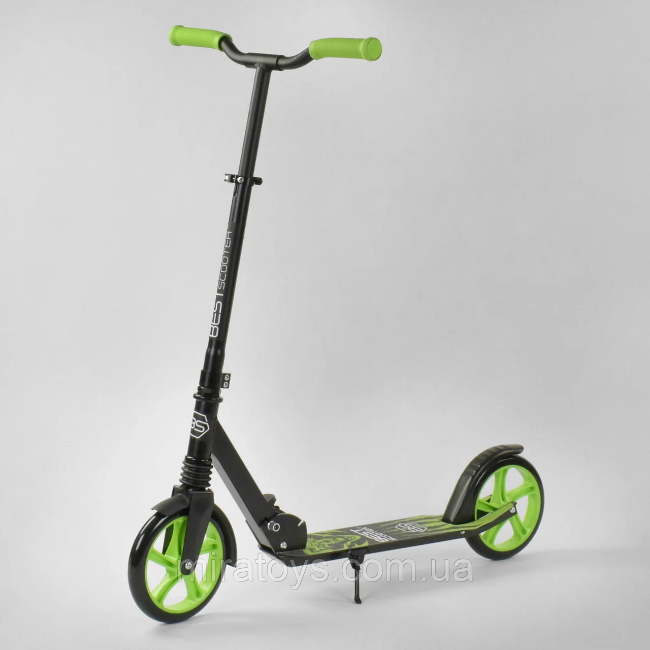 Дитячий двоколісний самокат Best Scooter "WOLF" 21478, амортизатор, колеса 200, чорний із зеленим