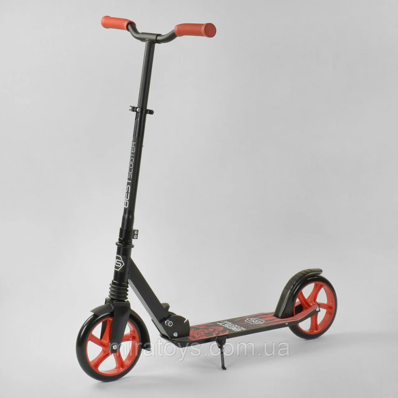 Дитячий двоколісний самокат Best Scooter "WOLF" 52738, амортизатор, колеса 200, чорний із червоним