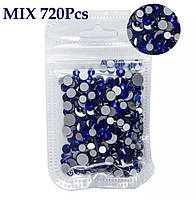Стрази камені для нігтів MIX Розмірів Сині 720 шт.
