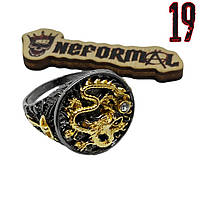 Кольцо золотой дракон, черное, Размер 19 (N0221)