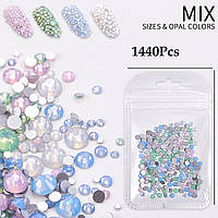 Стрази камені для нігтів MIX Цвітів і розмірів Опал 1440 шт.