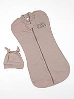 Євро пелюшка + шапочка для новонароджених хлопчиків "Mini Boss" бежевий