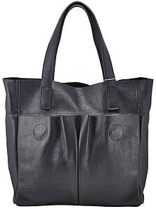 Жіноча шкіряна сумка з кишенями темно-синя