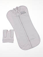 Євро пелюшка + шапочка для новонароджених хлопчиків "Mini Boss" сірий