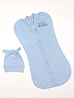 Євро пелюшка + шапочка для новонароджених хлопчиків "Mini Boss" блакитний