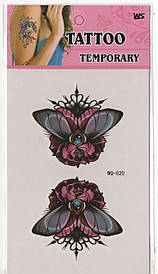 Флеш Тату. 15*8 См. Тимчасова, Перевідна. Набір, Ніжні, Квіти, Метелики, Wq-020 (S), Кольорові