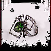 Сріблясте кільце Павук із зеленим кристалом Стильна прикраса в готичному стилі