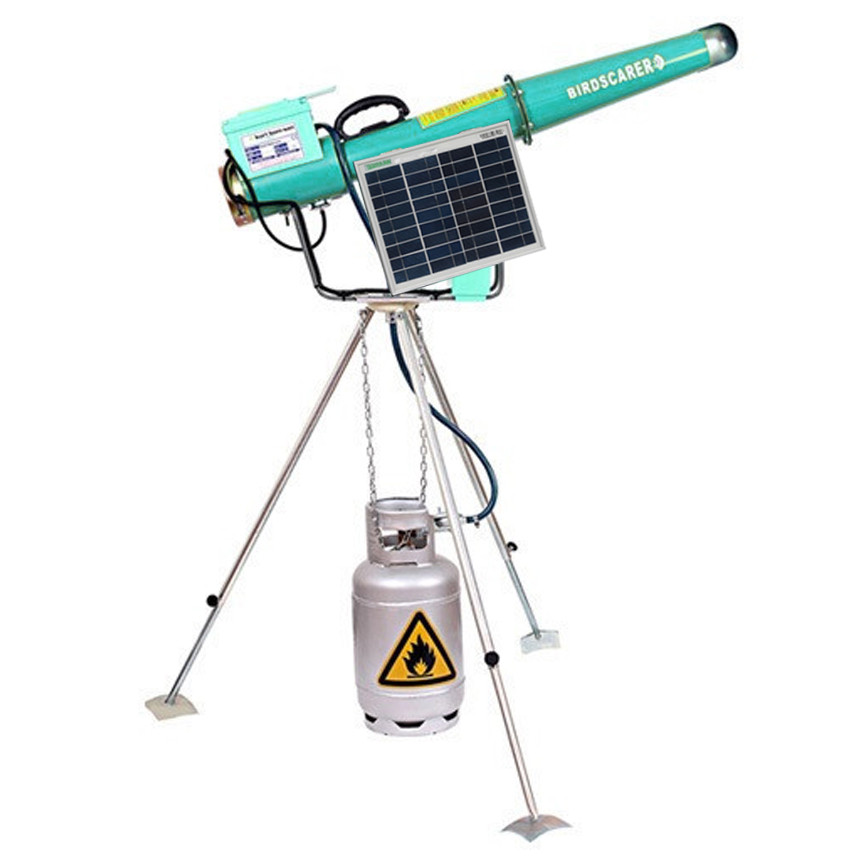 Пропанова гармата з електронним управлінням і сонячною батареєю на тринозі для відлякування диких тварин