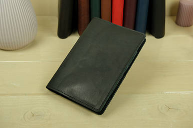 Шкіряна обкладинка для ежедневника формату А5, Модель №12, натуральна шкіра італійська Краст, колір Чорний