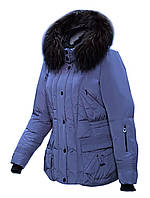 Пуховик куртка женская, натуральный пух, натуральный мех, капюшон Mirage Синий Размер 50