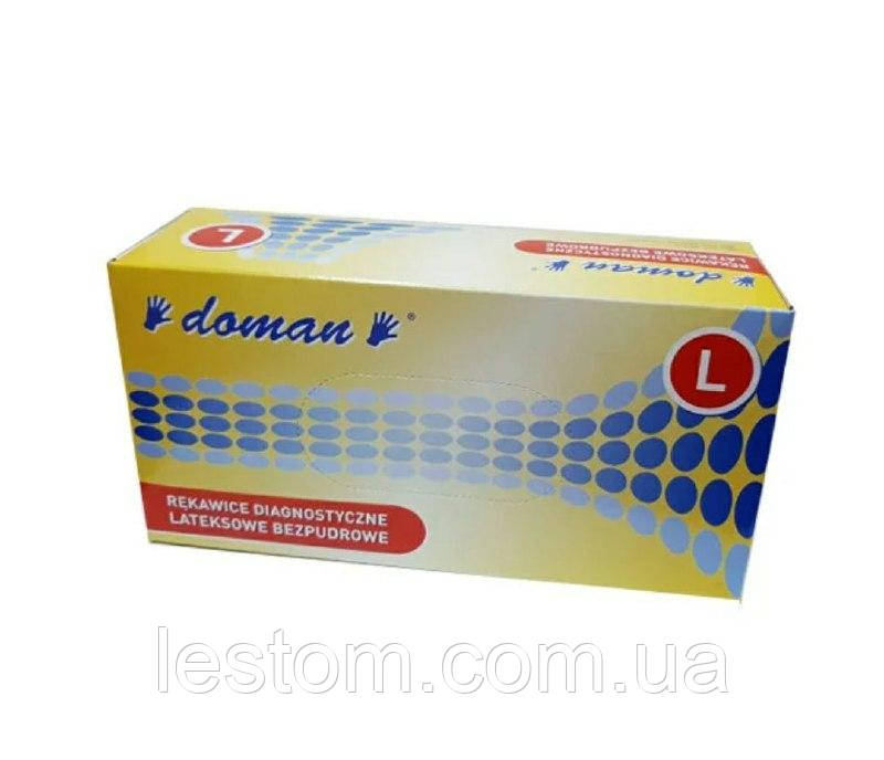 Рукавички латексні розмір L нестерильні, непудровані DOMAN