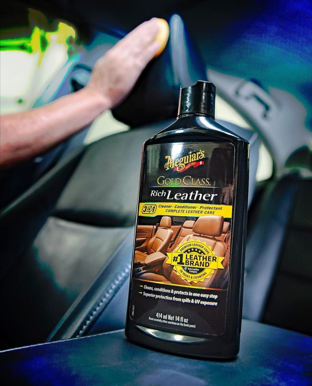 Лосьон 3 в 1 для ухода за кожаным салоном Meguiar`s Gold Class Rich Leather Lotion 3 in 1 414 мл. (G7214) - фото 4 - id-p1390010011