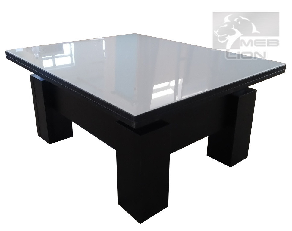 Стіл трансформер чорний з білим склом Лакобель Оптимус