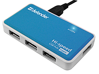 Концентратор USB 2.0 Defender Quadro Power, White/Blue, 4xUSB 2.0, внешний БП (83503)