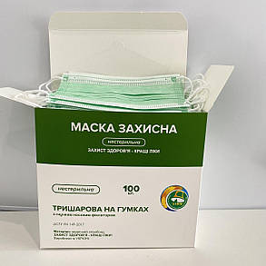 Медичні маски зелені мельтблаун Україна виробник з фільтром 100 штук, фото 1