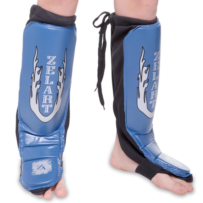 Захист для ніг шкіряний (голень і стопа) Zelart 7024 розмір L Blue-Black