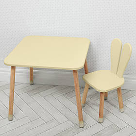 Дитячий дерев'яний столик та стільчик "Зайчик" 04-025BEIGE Бежевий