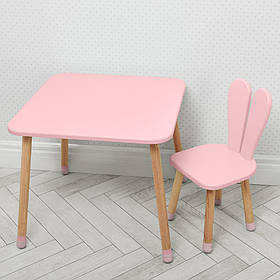 Дитячий дерев'яний столик та стільчик "Зайчик" 04-025R Рожевий