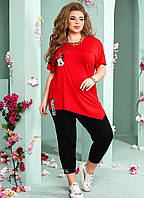 Женский костюм футболка с Микки-Маусом и бриджи в больших размерах 64/66, Красный