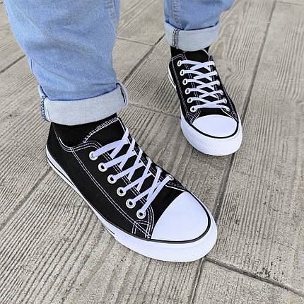 Чорні Кеди чоловічий чорний білий конверси converse літній текстовий сітка, фото 2