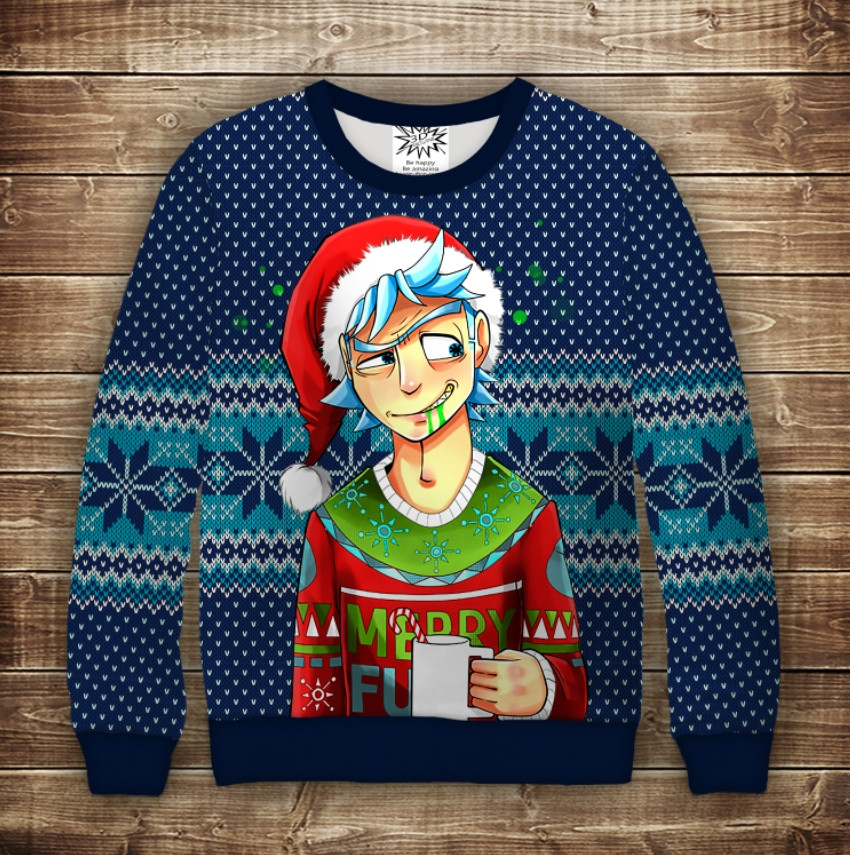 Світшот з 3D принтом на тему Мerry Christmas Rick and Morty ВСІ Розміри, фото 1