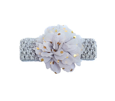 Дитяча сіра пов'язка на голову - окружність голови близько 40-52см, діаметр квітки 9см, фото 1