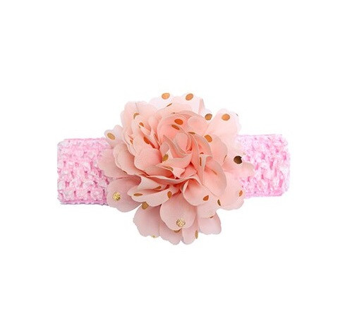 Дитяча пов'язка на голову персик + рожевий - окружність голови близько 40-52см, діаметр квітки 9см, фото 1