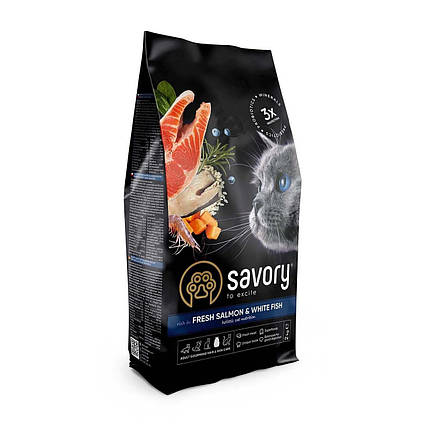Сухий корм Savory Fresh Salmon & White Fish для довгошерстих кішок зі свіжим лососем і білою рибою, фото 3