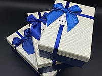 Коробка подарочная. Три шт/комплект. Цвет бело-синяя. 23х16х10см.
