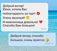 Добрий вечір! Юлія, хотіла вам подякувати за торт! Дуже смачний! І іменинниця задоволена! Спасибі Вам велике!