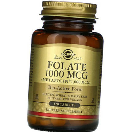 Фолієва кислота Solgar Folate 1000 mcg (metafolin 1,000 mcg) 120 таб, фото 3