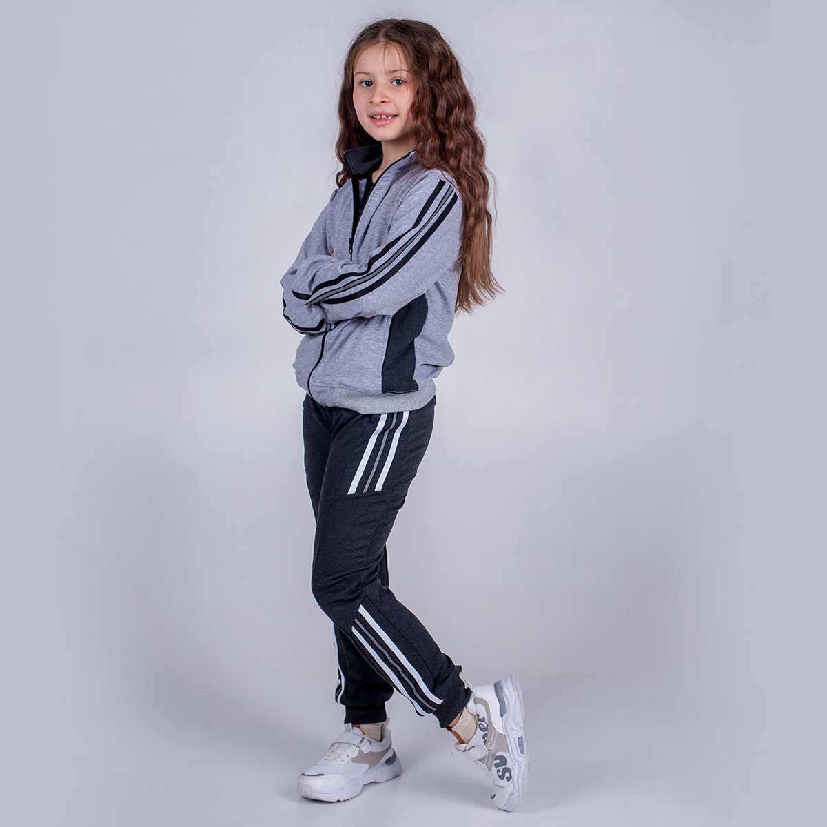 Костюм для дівчинки (кофти і штани) SmileTime Just Stripes, сірий