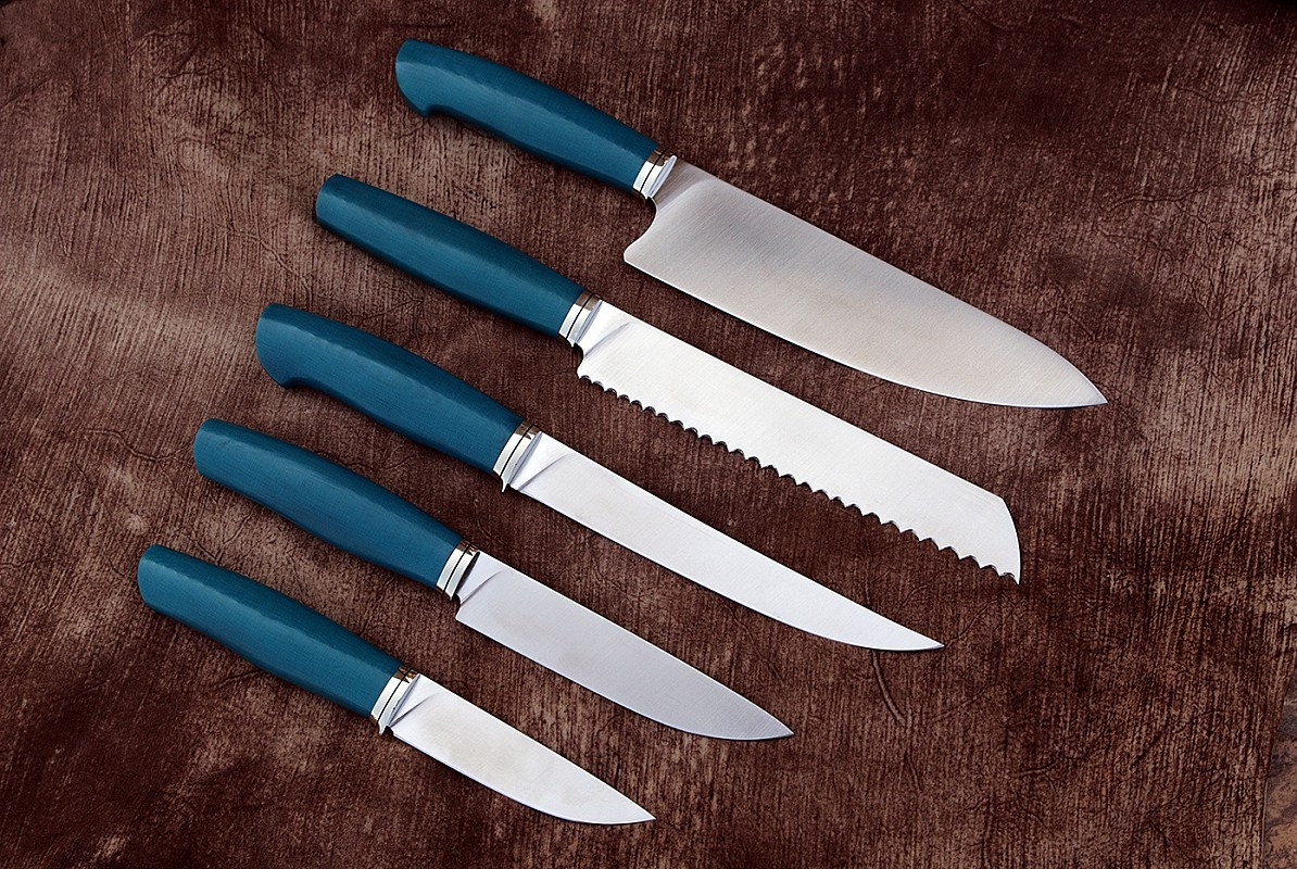 Авторський набір кухонних ножів ручної роботи "Aquamarine-5", сталь N690