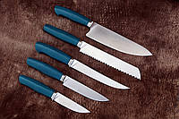 Авторський набір кухонних ножів ручної роботи "Aquamarine-5", сталь N690