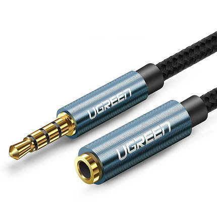 AUX 3.5 mm подовжувач Ugreen AV118 аудіо кабель (Чорний з синім, 4-pin, 2м), фото 2