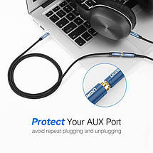 AUX 3.5 mm подовжувач Ugreen AV118 аудіо кабель (Чорний з синім, 4-pin, 2м), фото 3