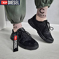 Кроссовки сетка летние мужские, женские - унисекс Diesel (Дизель). Спортивные кеды, слипоны. Черные