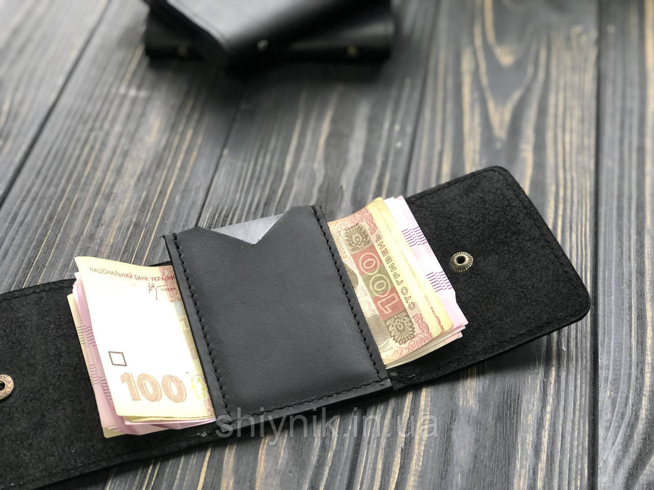 Шкіряний міні гаманець ручної роботи ERIN чорний
