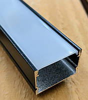 Алюминиевый профиль BIOM накладной LP-20AВ (20х30 мм) ЧЕРНЫЙ анодир + БЕЛЫЙ матовый рассеиватель для LED ленты